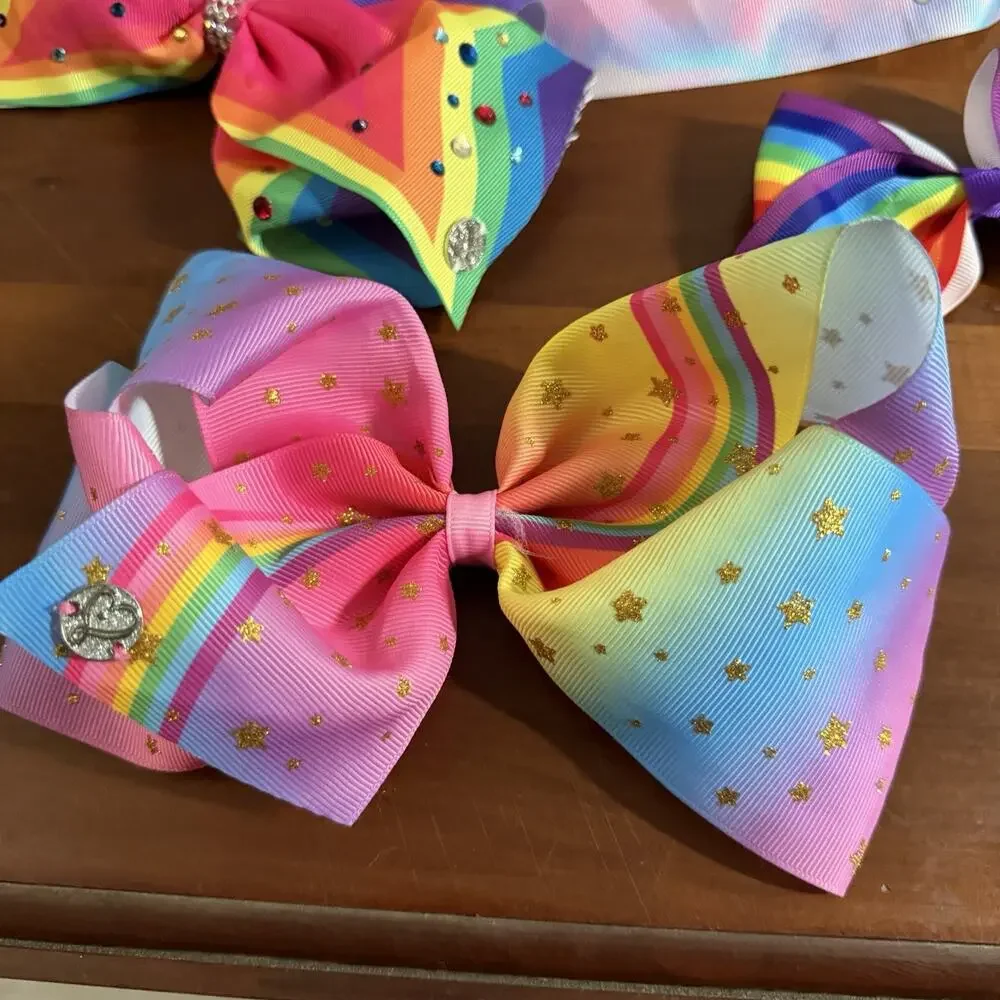 Lot of 7 Jojo Siwa Rainbow Multi Color Clip In Bows 5 Large, 2 Medium Size Girly